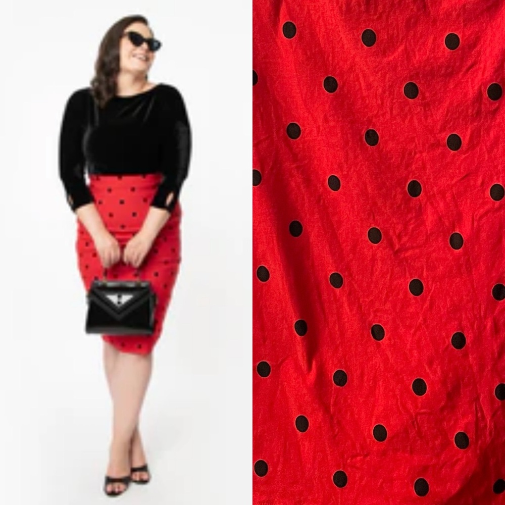 Unique Vintage Red & Black Polka Dot Tracy Wiggle Skirt